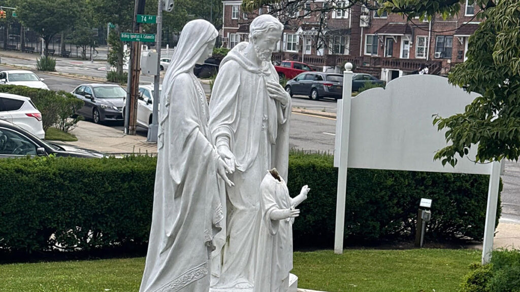 Disturbing attack on statue at queens catholic church kat