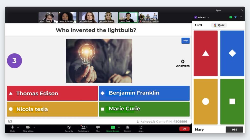 Integracja aplikacji kahoot z zoom pomoze uczestnikom spotkan online kat