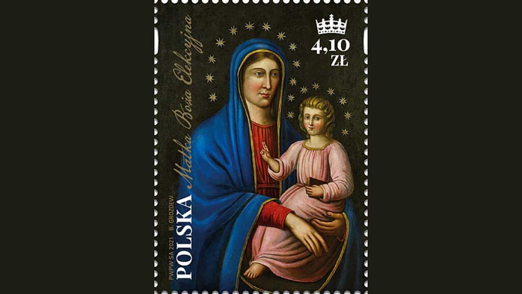 Matka boza elekcyjna na znaczku pocztowym kat