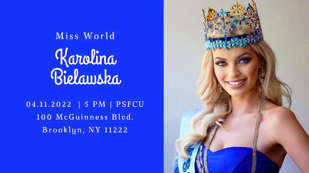 Miss world karolina bielawska w nowym jorku w oddziale psfcu przy mcguinness blvd kat