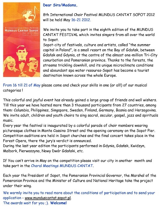 Osma edycja miedzynarodowego festiwalu choralnego mundus cantat sopot kat 50