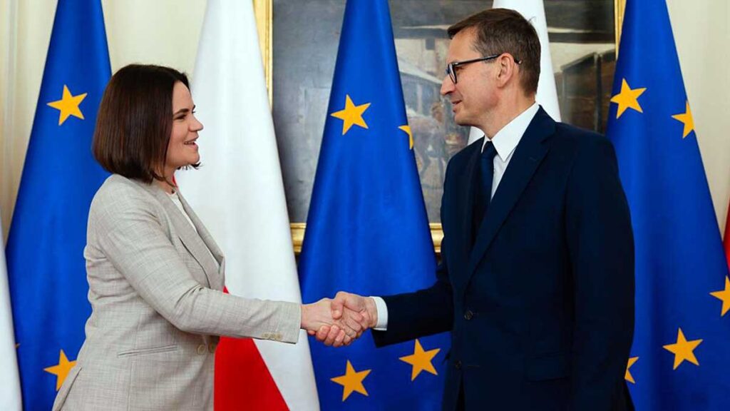 Swiatlana cichanouska liderka opozycji bialoruskiej na spotkaniu z premierem mateuszem morawieckim kat