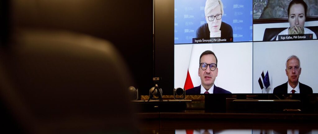 Wideokonferencja szefow rzadow polski litwy lotwy i estonii w sprawie sytuacji na granicy z bialorusia kat
