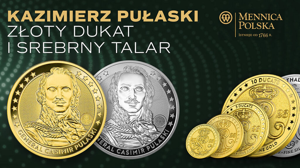 Zlote dukaty i srebrny talar z wizerunkiem gen kazimierza pulaskiego kat