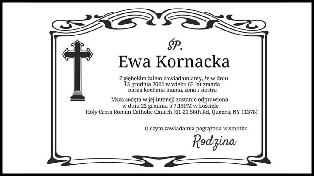 Zmarla ewa kornacka z organizacji pomoc w nowym jorku kat