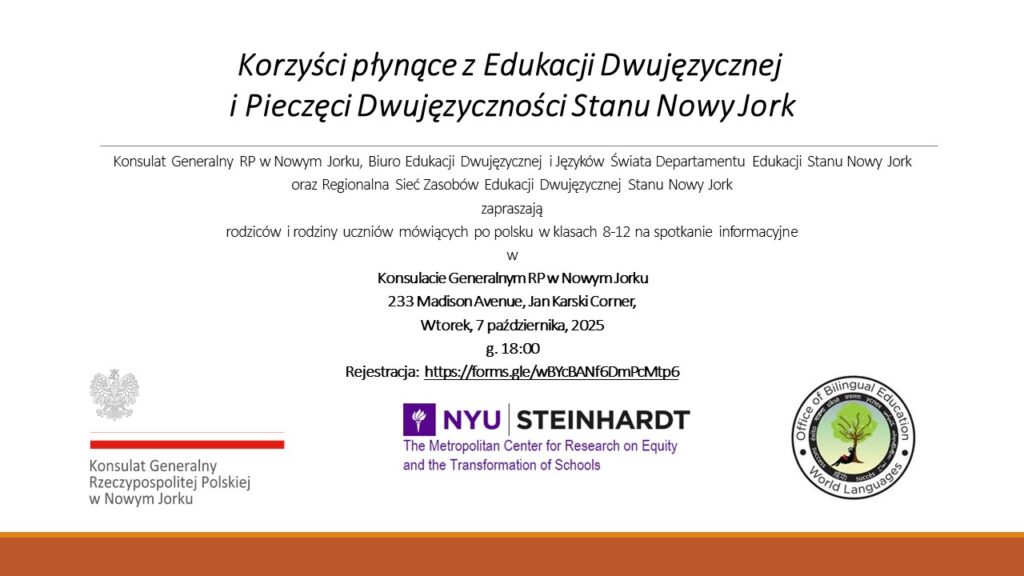 Korzysci plynacych z edukacji dwujezycznej i pieczeci dwujezycznosci stanu nowy jork spotkanie w nyc kat