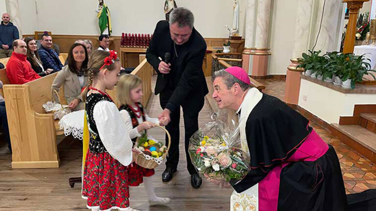 Bishop witold mroziewski will be blessing easter baskets on saturday in maspeth ny kat