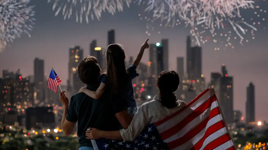Family celebrates fourth of july with fireworks