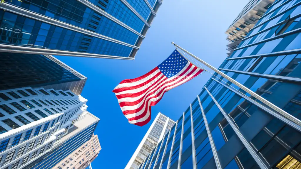 Llc usa polska USA Flag na tle skyscrapers
