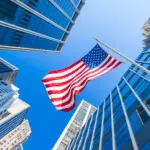 Llc usa polska USA Flag na tle skyscrapers